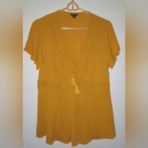 Torrid Yellow Flutter Sleeve Blouse with Tie Front